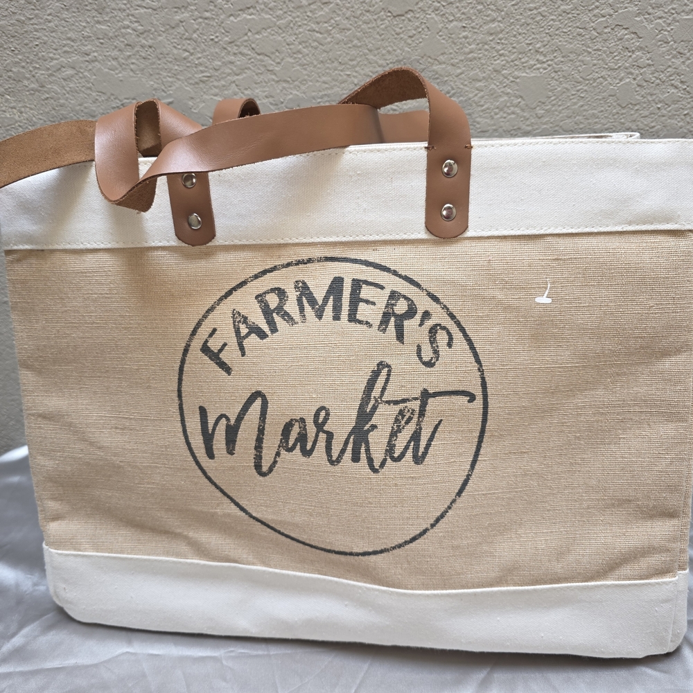 Farmer's Market Canvas Tote Bag - Tan, Cream, Brown
